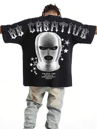 Street Life Camiseta de manga corta con estampado de manga de murciélago para hombre, adecuada para uso diario en primavera/verano, Halloween