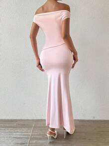 Chiquease 2pcs Set Women Off Shoulder Ruffle Top And Slim Elegant Bodycon Skirt - Baby Pink - View 2