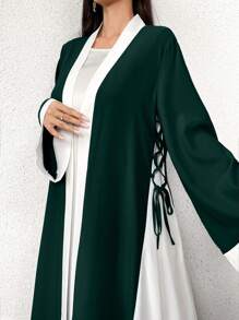 Yasmyna Ladies Solid Color Patchwork Long Sleeve Drawstring Loose Abaya, Casual,Modest Maxi Length Robe, Spring/Summer - Dark Green - View 5