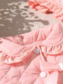 SHEIN Baby Girl Hooded Padded Coat With Bow, Cute And Comfortable Padded Coat 2023/2024 New Collection