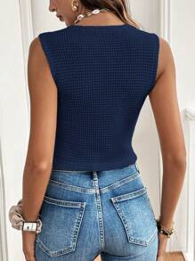 SHEIN Frenchy Solid Color V-Neck Button Front Casual Tank Top