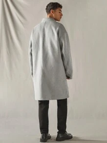 Manfinity VCAY Abrigo informal de lana suelto de manga larga con frente abierto, para hombre, de moda