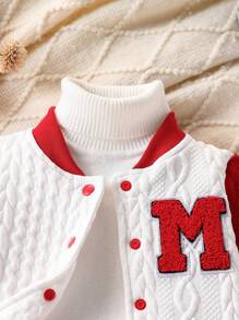 女婴拼色时尚毛衣和裤子 2 件套，秋冬