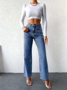 EURMUSE Casual Straight Leg Jeans - Blue - View 4