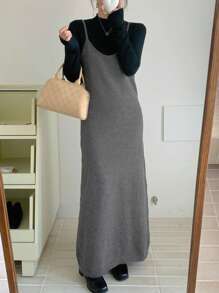 DAZY Women's Solid Color Long Casual Sleeveless Sweater Dress For Fall & Winter