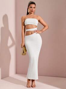 SHEIN BAE Robe moulante bandage ajourée sexy de couleur unie pour femmes, robe de cocktail, soirée, rendez-vous au printemps et en été pour boîte de nuit