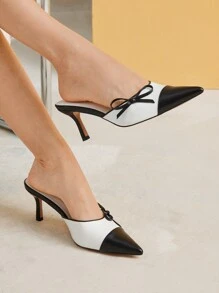 MOTF PREMIUM ZAPATOS DE TACÓN ALTO PUNTIAGUDOS CON DETALLE DE LAZO DE DOS TONOS ELEGANTES Y ELEGANTES PARA MUJER, PARA NAVIDAD, OTOÑO, AÑO NUEVO, DÍA DE SAN VALENTÍN