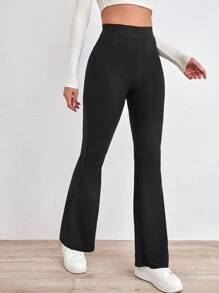 EURMUSE Leopard Print Flare Leg Pants - Black - View 4