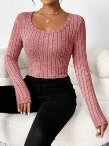 SHEIN Essnce 3pcs/Set Women's Assorted Color Knitted Long Sleeve T-Shirts - Multicolor - View 8