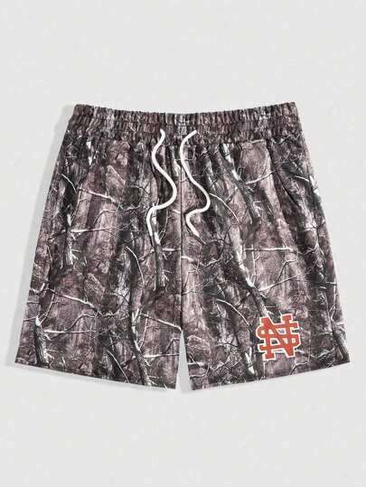 Prep Men's Branch Print Drawstring Waist Loose Camo Casual Shorts