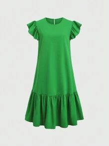 SHEIN LUNE 優雅簡約寬鬆綠色拼接夏季畢業禮服 - 綠色 - 查看 1