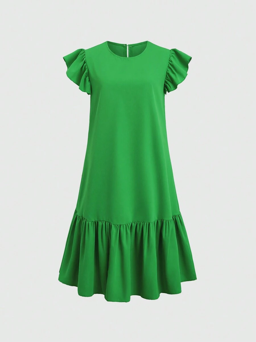 SHEIN LUNE 優雅簡約寬鬆綠色拼接夏季畢業禮服 - 綠色 - 查看 1