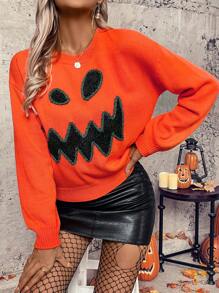 Chiquease 2024 New Halloween Chic Women Pullover Sweater, Knit Pullover Fall Winter - Burnt Orange - View 5