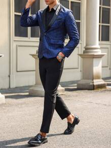 Manfinity AFTRDRK Ensemble 2 pièces composé d'un blazer imprimé sur toute la surface à simple boutonnage avec manches longues et d'un pantalon de costume unicolore pour hommes
