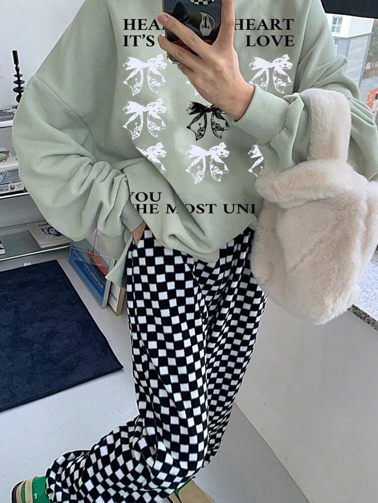 Women's Loose Fit Bow Print Graphic Pullover Sweatshirt,Fall Clothes