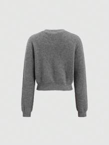 SHEIN Unity Women's Crew Neck Bow Decor Long Sleeve Sweater Y2K, Knit Pullover Fall Winter - Grey - View 2