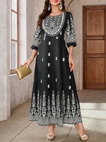 Chiquease Women's Elegant Cinched Waist Long Dress, Autumn/Winter - Black - View 6