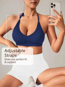 SHEIN Yoga Basic Women Seamless Sports Bra - Navy Blue - View 4