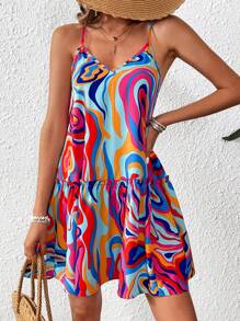 SHEIN VCAY Vacation-Themed Multicolor Pattern Dress For Women - Multicolor - View 1