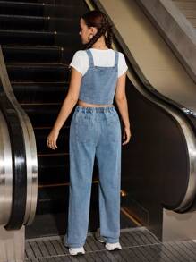 SHEIN Explorewe 女童休闲蝴蝶印花吊带背心和宽松裤子套装，春秋季