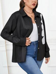 SHEIN Clasi Plus Size Women's Elegant Marble Print Long Sleeve Blouse Business Casual Woman - Black and White - View 6