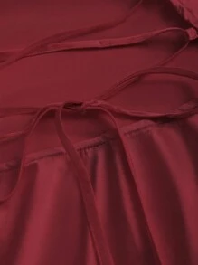 Sweetra Women Spaghetti Strap Backless Criss-Cross Back Satin Lapel Fitted Elegant Dress Burgundy Color Women Outfit - Burgundy - View 5