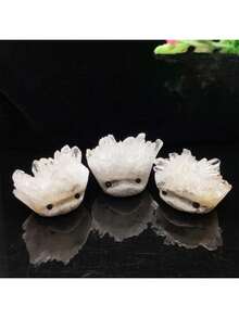 1入組天然白水晶礦簇裝飾粗石頭-可愛刺猬擺設 - 白色 - 查看 3