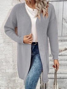 EMERY ROSE 纯色长袖开衫，女士春秋休闲落肩披肩领常规版型灰色纯色女士开衫，休闲日常穿着 - 灰色 - 查看 5