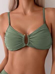 Swim Chiccia Women's Spaghetti Strap Backless Ruched Top And Casual Bottoms Bikini Set Summer
