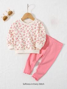 Cozy Pixies 2pcs Baby Girl Floral Print Crew Neck Long Sleeve Sweater And Pants Clothes Set