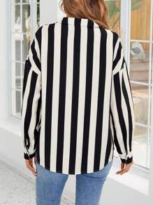 SHEIN LUNE Women's Button-Up Long Sleeve Allover Print Fashion Charm Blouse - Black and White - View 2