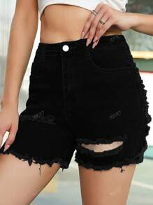 Women Ripped Skinny Denim Shorts