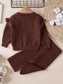 SHEIN Vintaside Kids Baby Girl Fashionable Cute Sweater Set - Brown - View 2
