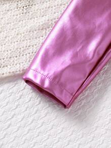 SHEIN Glamorique Kids Young Girls Solid Color Fashionable PU Leather Jacket And Knitted Patchwork Star & Moon Mesh Slip Dress 2pcs Party Dress Set, Autumn Summer Holiday - Purple - View 5