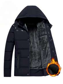 Manfinity LEGND Loose Fit Men's Long Sleeve Hooded Padded Coat, Going Out Bubble Coat, Black Winter Coat, For Friends, Husband, Boyfriend Gifts - Navy Blue - View 3