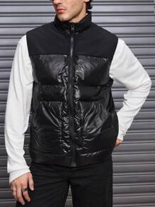 Manfinity VCAY Men's Fitted Casual Stand Collar Zip-Up Jacket, Suitable For Autumn And Winter - Black - View 1