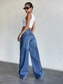 EURMUSE 100% 纯棉女式中度洗水妈妈款牛仔裤