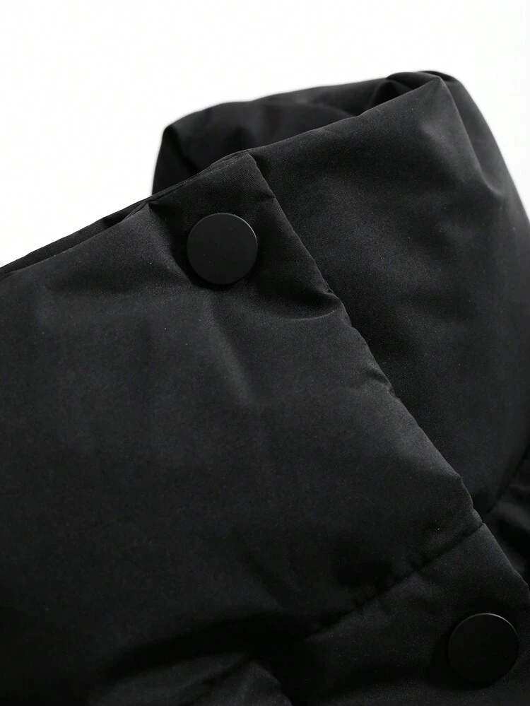 Women's Winter Casual Solid Color Stand Collar Drawstring Waistcoat Padded Coat , Black Vest ,Winter Women Clothes,Winter Coat Women Jacket
