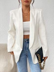 Chiquease Blazer abierto de tweed grueso para mujer - Beis - Ver 4