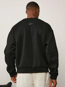 Forever 21 男式超大码黑色皮革标签细节运动衫 - 黑色 - 查看 2