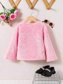 SHEIN 年轻女孩华丽优雅淑女公主女儿甜美秋冬新款无领时尚外套，粉色毛绒配亮银色，适合秋季适合冬季适合日常出行适合搭配所有下装适合上学适合派对适合高端宴会适合婚礼 - 粉色 - 查看 2