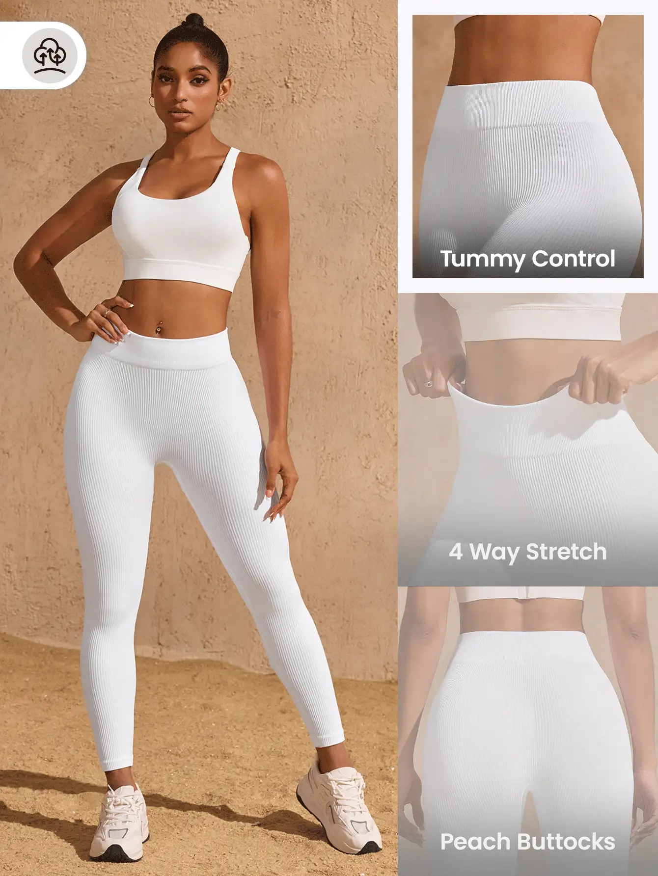 SHEIN Sports Women's Solid Color Seamless High Elastic Sports Leggings Yoga Pants - White - View 4