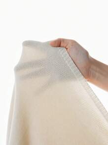 Flirla Váy len dài cổ tròn màu trơn thanh lịch giản dị cho nữ, mùa thu và đông - Màu be - Xem 3