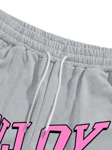 Manfinity EMRG Men's Streetwear Loose Letter Graphic Drawstring Waist Slant Pocket Sweatpants - Grey - View 3