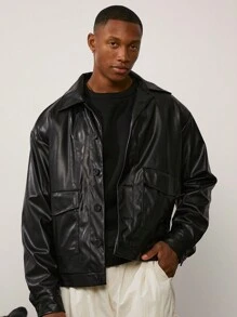 Forever 21 Herrjacka i överdimensionerad Harrington-modell i konstläder i svart, höst - Svart - Visa 5