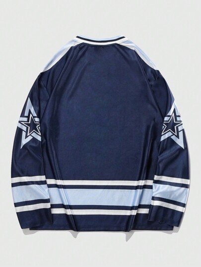 Prep T-shirt de hockey sur glace à manches longues avec imprimé couleur contrastée, automne