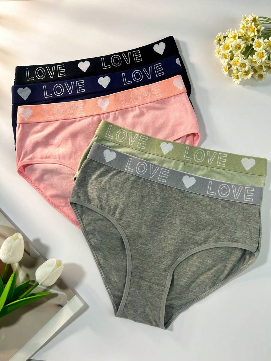 5pcs/Set Plus Size Letter Weaving Panties