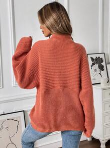 Chiquease كنزة صوفية كاجوال بأكمام خفاش كبيرة الحجم ذات لون أحادي، رقبة دائرية، للخريف/الشتاء، بلوزة محبوكة - لون برتقالي - مشاهدة 2