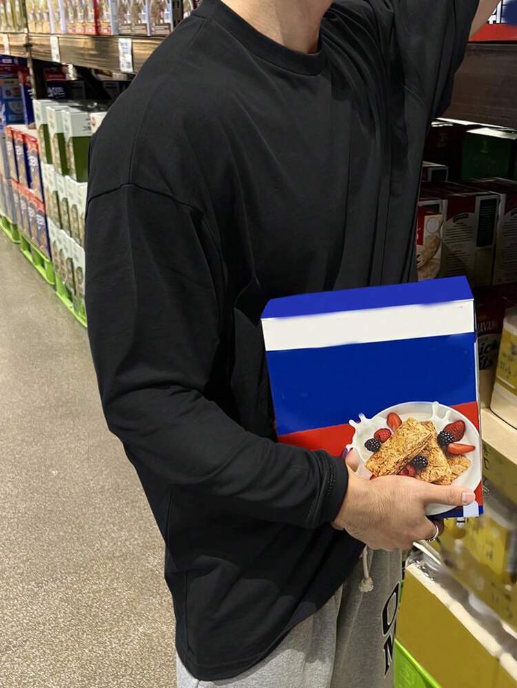 Men's Loose Fit Round Neck Long Sleeve Casual Black T-Shirt In Solid Color Fall,Winter