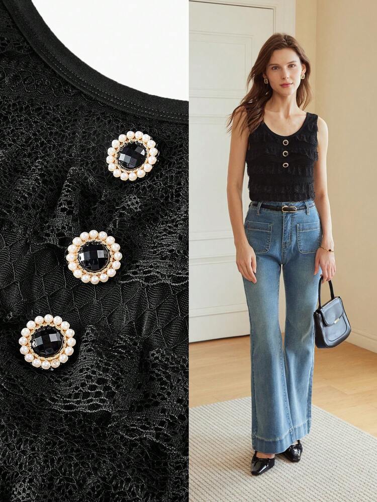 CONTRAST LACE RUFFLE TRIM TANK TOP